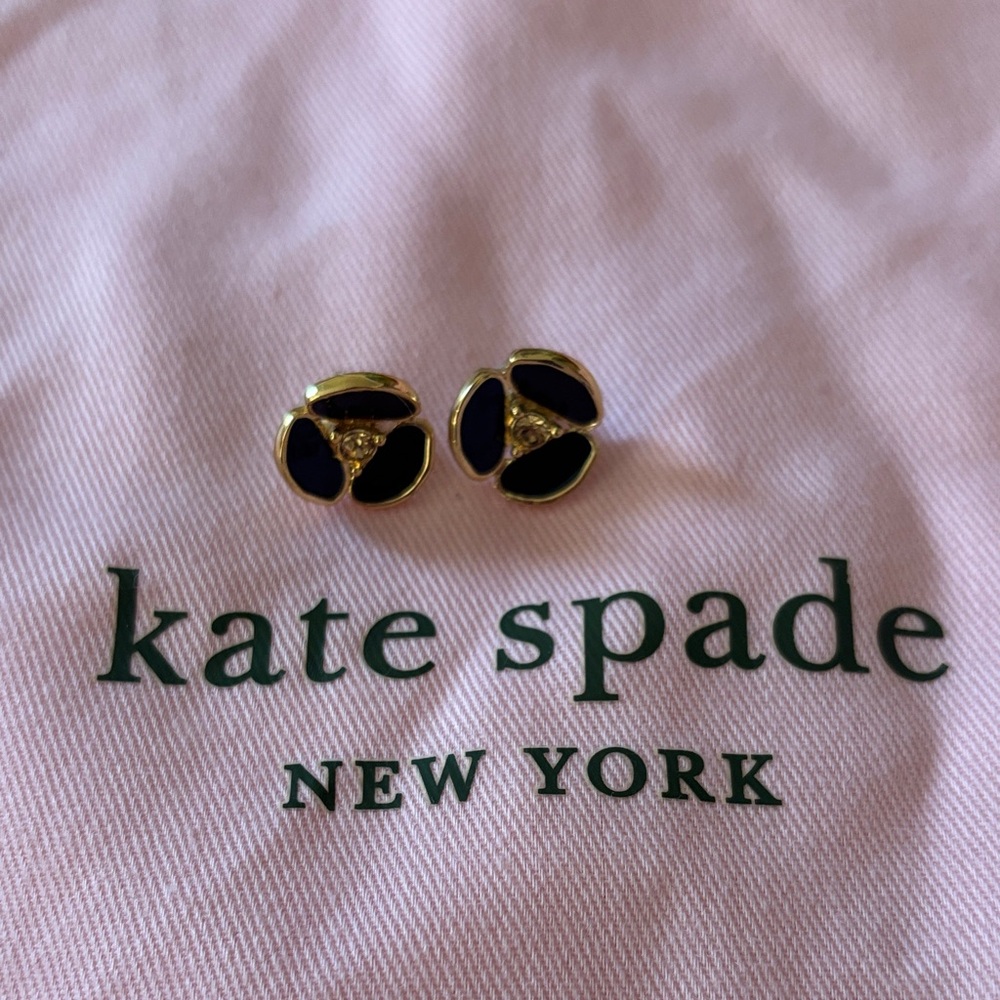 Kate Spade Disco Pansy Black and Gold Stud Earrings